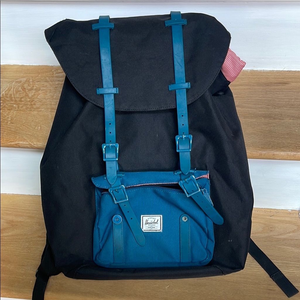 Herschel Supply Company Black And Blue Backpack Roll-Top Design